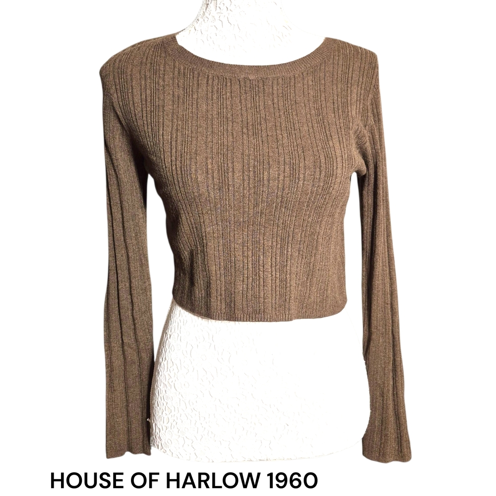 House of Harlow 1960 Brown Cropped Ribbed Sweater NWT